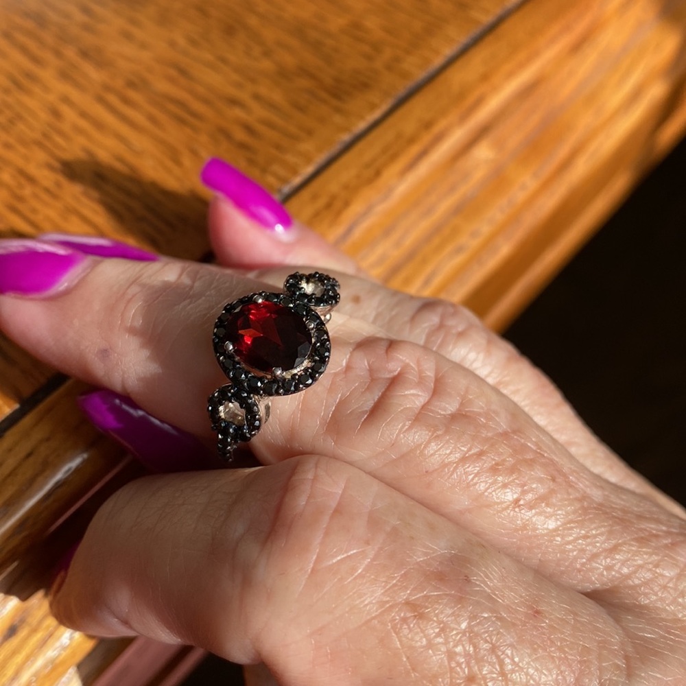 πΈ VEMELHO GARNET AND BLACK SPINEL COMPLETE SET πΈ SIZE 8 RING πΈ - Picture 9 of 16